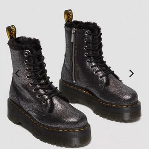 Dr. Martens Jadon Boot Faux Fur-Lined Distressed Metallic Leather Platforms